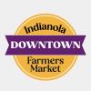 Indianola Downtown Farmers Market logo has a gold circle in the background and a purple ribbon through the middle.